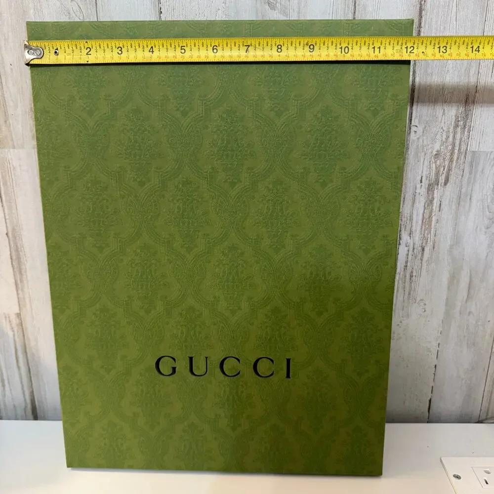 Gucci Gift Box Storage Box Green Embossed 16 x 12 x 2 Authentic Packaging